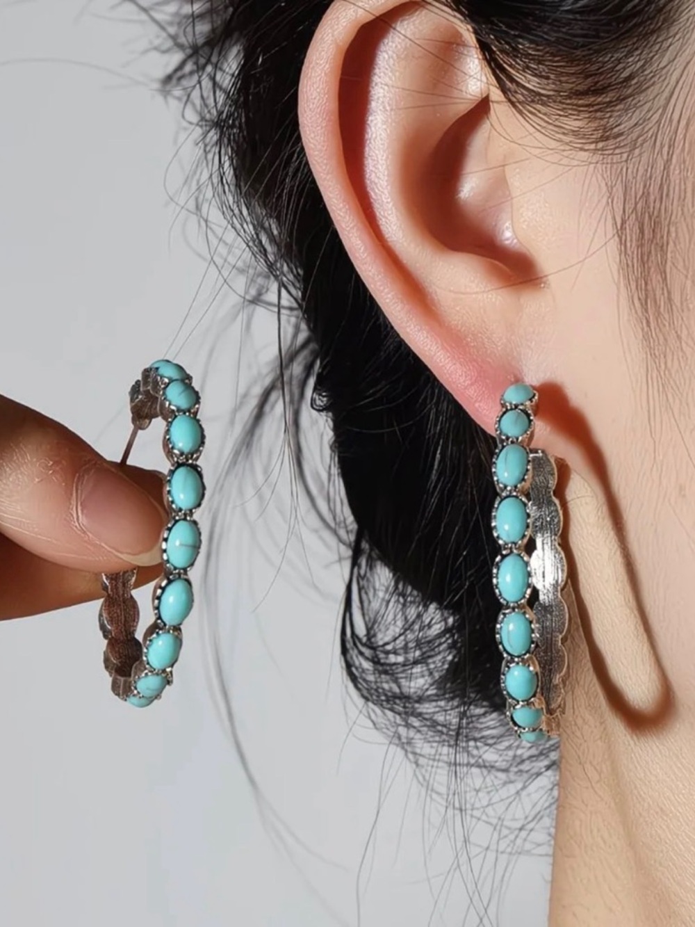 Turquoise Hoop Earrings with 925 Posts